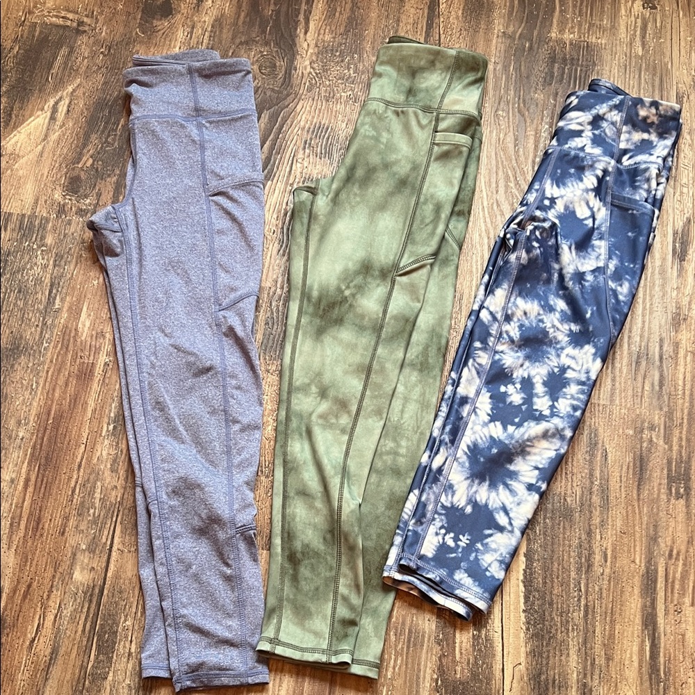 GAP Kids Leggings Trio - Gray, Green, and Blue Tie-Dye size 8